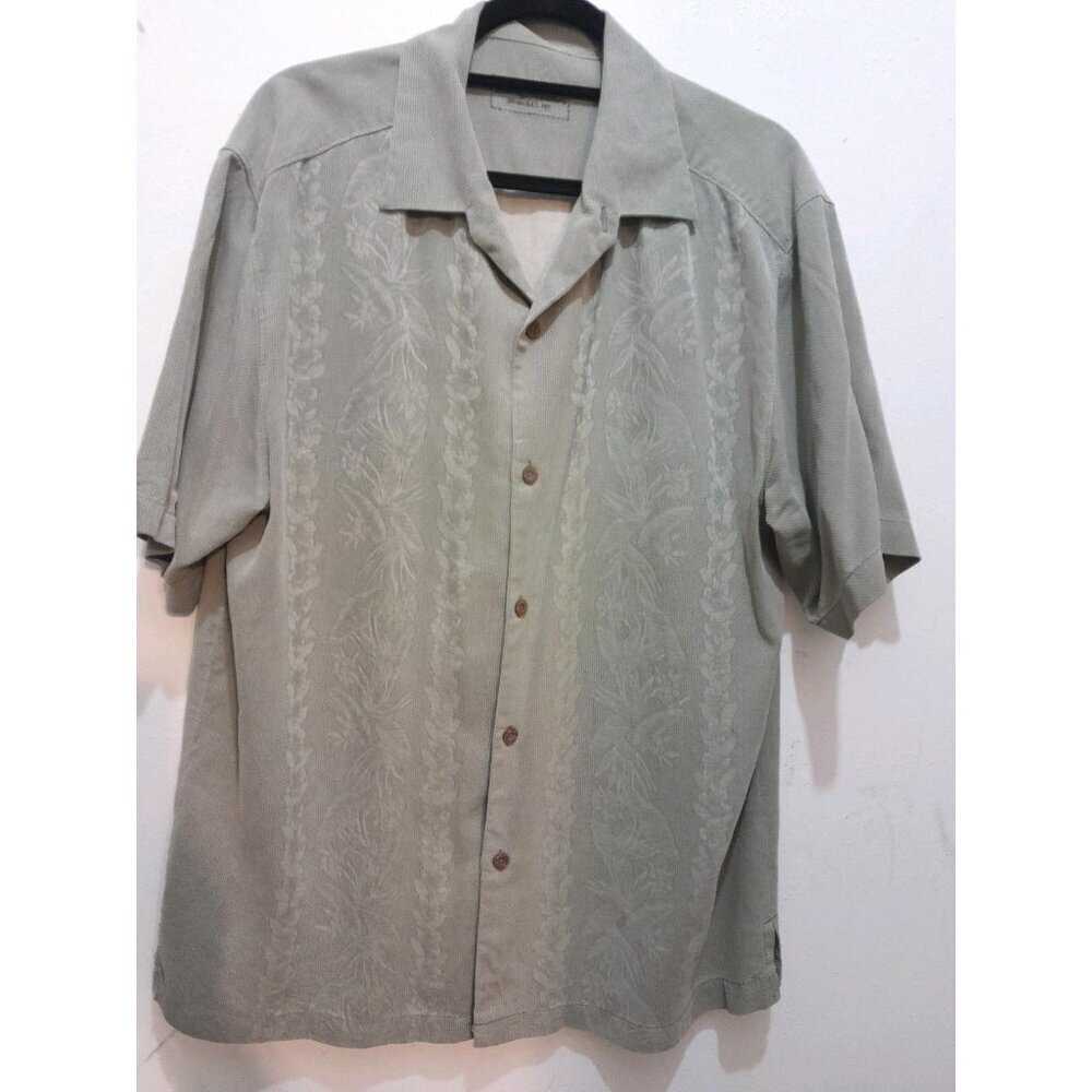 Tommy Bahama Original Fit Silk Textured Floral Size Large Button Down Shirt
